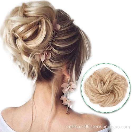 Onst Synthetic Flexible Hair Juda bun Scrunchy Chignon Elastic Messy Wavy Scrunchies For Ponytail Extensions Woman Hair Bun